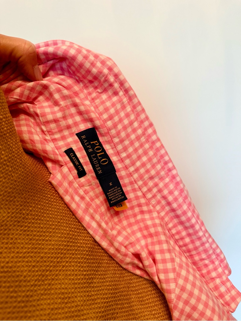 GUC Ralph Lauren Pink Gingham Button-Down Shirt Men's MEDIUM (small stain) - Picture 6 of 7